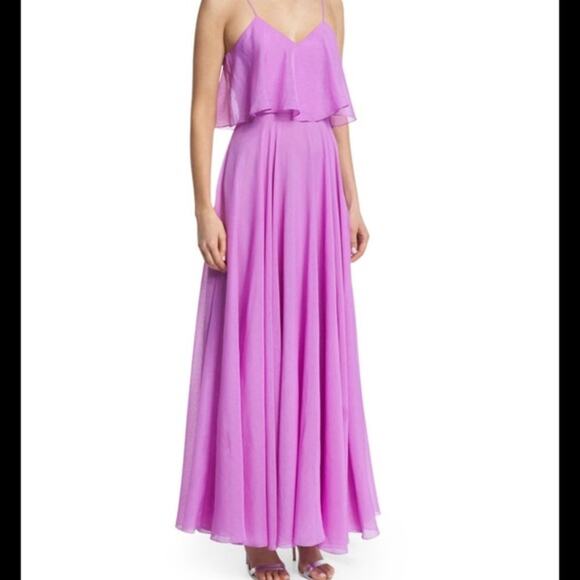 NEW Halston Heritage Sleeveless Flounce Bodice Long Formal Dress in Tulip Sz 10 - Picture 1 of 10